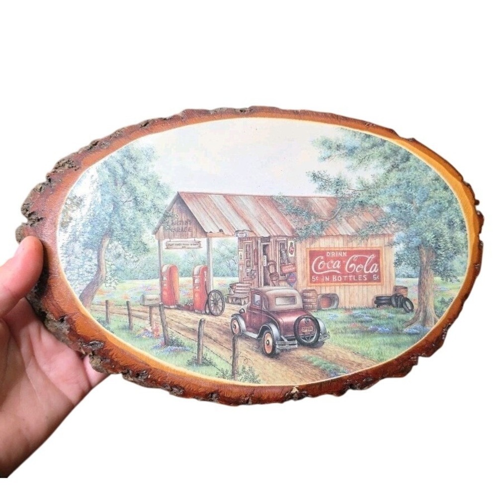 Vintage Coca-Cola Oldโ Time Country Doubled Matted Print On Wood E2